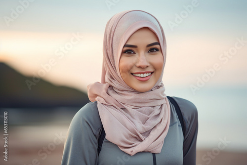 Muslim woman in hijab clothes in office building modern woman modern world generative AI