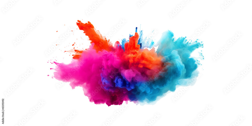 colorful vibrant rainbow Holi paint color powder explosion with bright colors isolated white background.	 - obrazy, fototapety, plakaty 