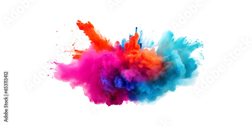 colorful vibrant rainbow Holi paint color powder explosion with bright colors isolated white background.	