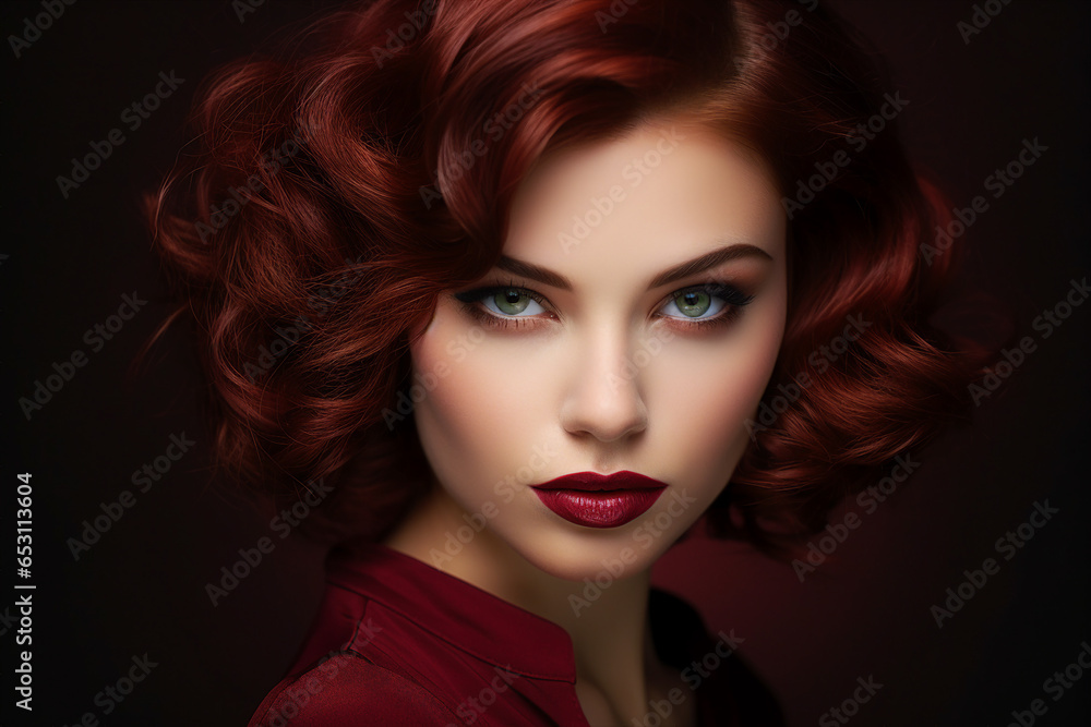 Generative AI portrait picture of beautiful glamorous luxury make up fashion model girl over red maroon background Generative AI portrait picture of beautiful glamorous luxury make up fashion model girl over red maroon background