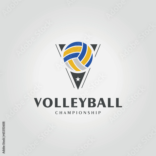 volleyball logo with triangle badge, illustration design of volley icon label, volleyball championship trophy