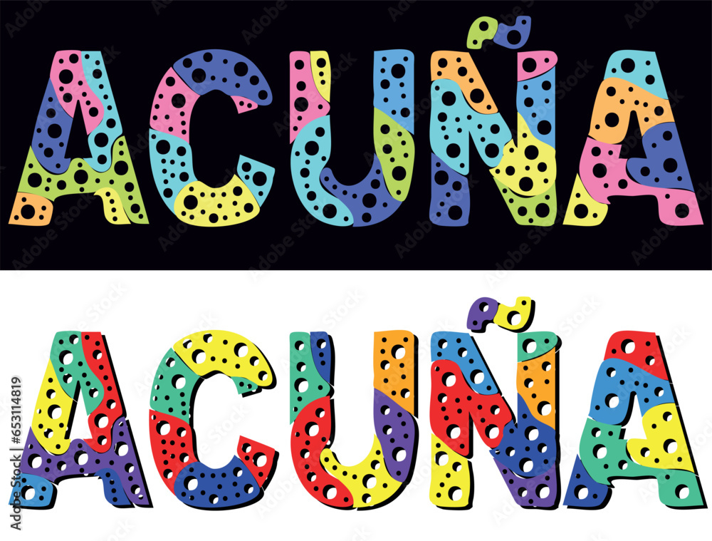 Vecteur Stock ACUNA Multicolored bright cartoons text, curves isolated ...
