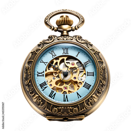 Antique Pocket Watch Isolated on Transparent or White Background, PNG