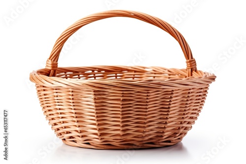 Empty wicker basket on white background