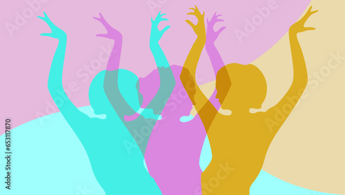 The dancing women depicted in this modern vector illustration embody the ideals of feminism, equality and activism, making them a powerful symbol of International Women's Day