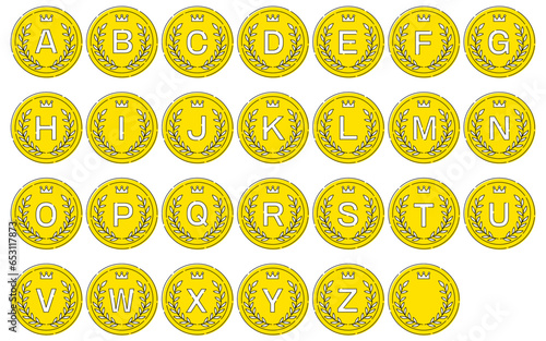 シンプルなアルファベットコイン、月桂冠のあしらいつき photo