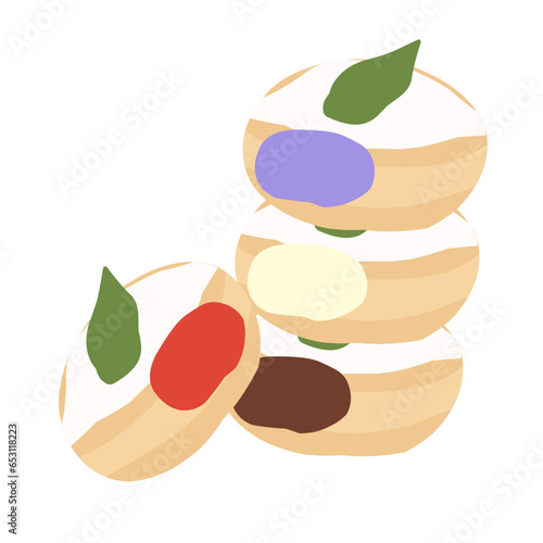 Illustration of stacked bombolini bread doughnuts cartoon  photo