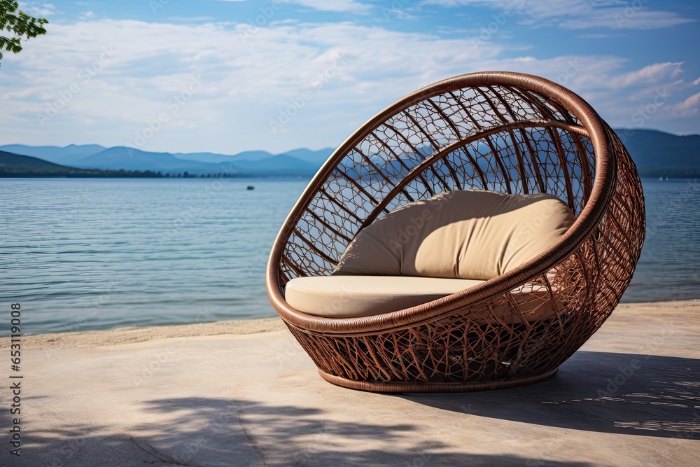 Fototapeta premium Rattan Ring Lounge Seat at the beach with ocean view