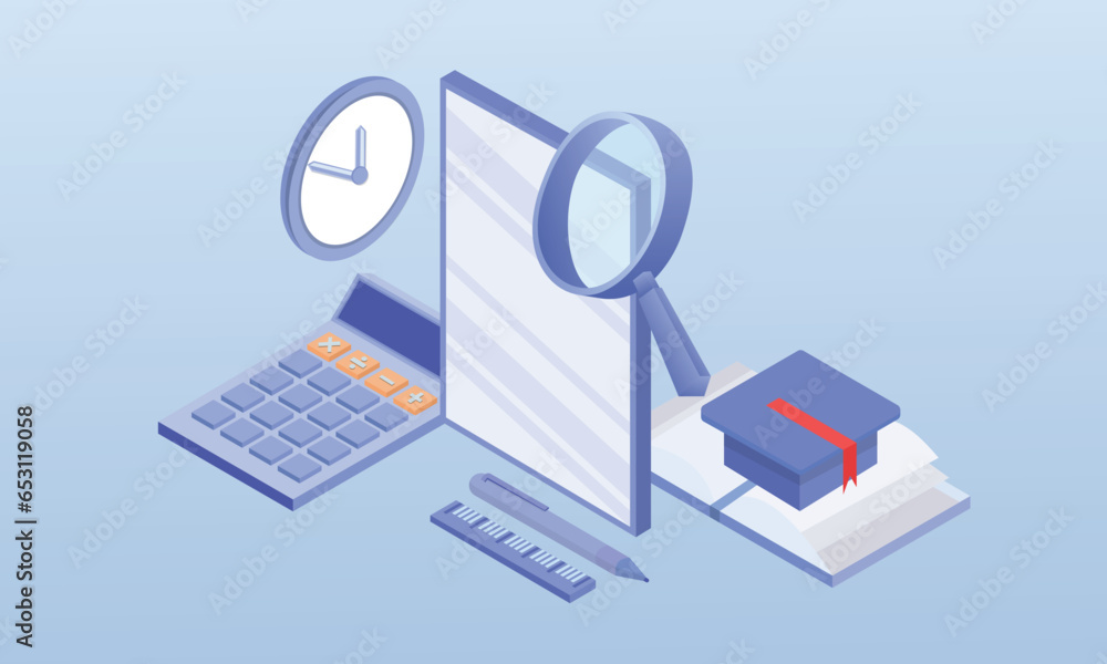 Educational concept shelf online learning.on blue background.3D design.isometric vector design Illustration. Educational concept shelf online learning.on blue background.3D design.isometric vector design Illustration.