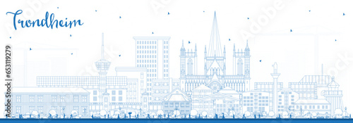 Obraz na płótnie Outline Trondheim Norway City Skyline with Blue Buildings