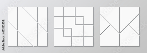 Gallery Portfolio images. Moodboard grid collection. Photo collage banner. Album brandboard frames set. Mosaic pictures layout. Mood board template. Retro background. Vector illustration.