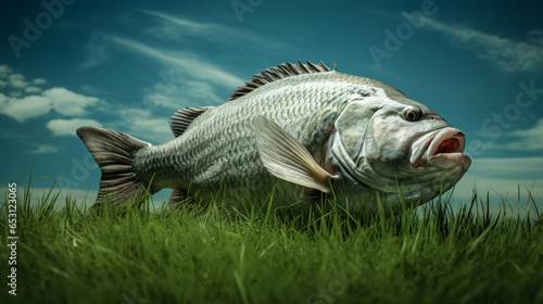 Freshly caught big fish on green grass © Ghazanfar
