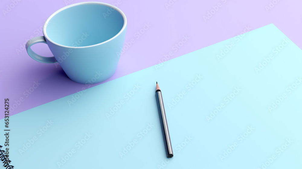 A notebook and pencil with 3d minimalist pastel blue violet background with copy space A notebook and pencil with 3d minimalist pastel blue violet background with copy space