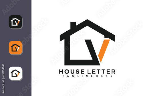 house logo design with letter v vector concept