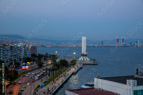 Izmir, Turkey - May 16, 2022 : Renewed Ataturk Statue in Karsiyaka Coatline of Izmir City. Ataturk is founder of modern Turkish Republic.