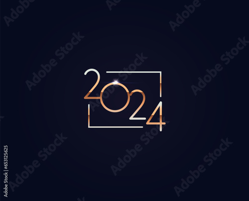 Elegant gold 2024 numbers logo design for upscale celebrations, premium dark sophistication with luminous details. Ideal for invitations, cards, and more. Vector illustration