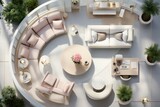 Top view layout plan of modern furnishings in interior design. Symmetrical details of home