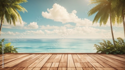 Table background of free space and summer beach landscape with clear skies © Clown Studio