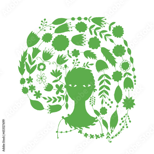 Floral concept art with fairy woman portrait design. Creative vector illustra...
