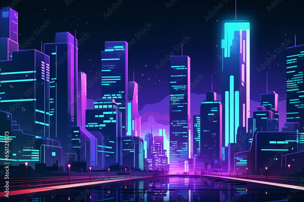 night city in the neon lighting