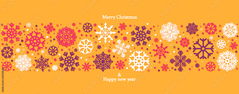 Decorate Merry Christmas and Holiday cards with snowflakes, and background designs. Modern universal artistic template.