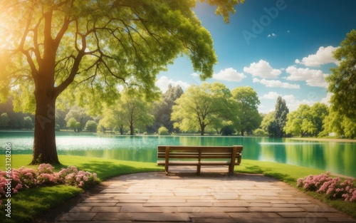 Beautiful garden in spring with nature views