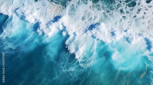 Aerial view to waves in ocean splashing waves © Fiva