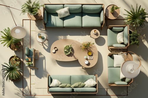 Top view layout plan of modern home. Architectural floor plans of fully furnished apartment or house