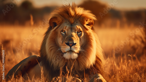  lion on bluredd nature background.