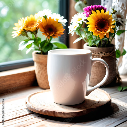 An inviting image featuring coffee cups adorned with a vibrant spring theme, evoking the freshness and beauty of the season