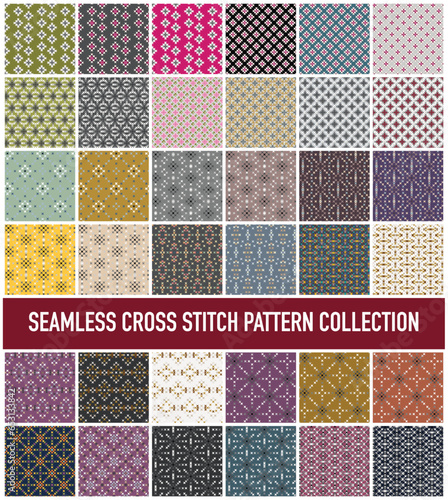 Seamless Abstract Cross Stitch Embroidery Pattern Set