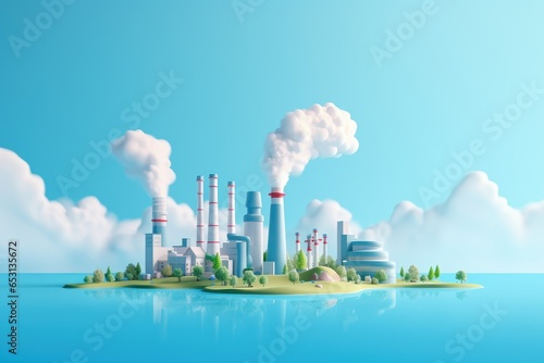 Eco Friendly Factory without Carbon Dioxide Emission  Green Industry Clean Power Factory  Reduce CO2 Emission Concept