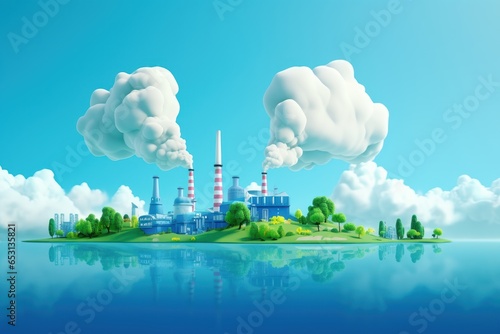 Eco Friendly Factory without Carbon Dioxide Emission, Green Industry Clean Power Factory, Reduce CO2 Emission Concept