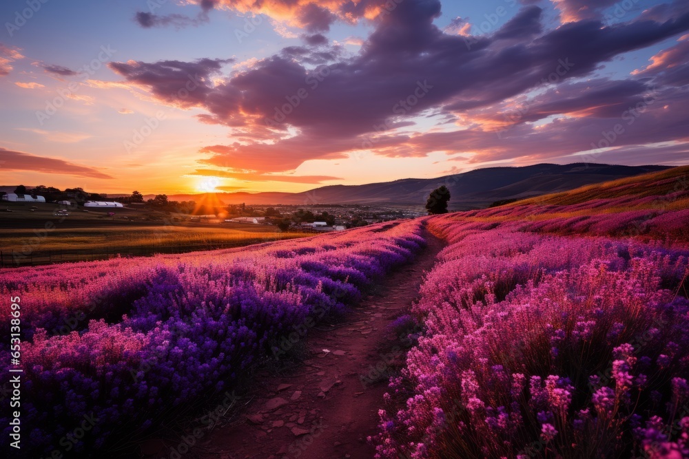 Highway through a field of lavender in full bloom, Generative A