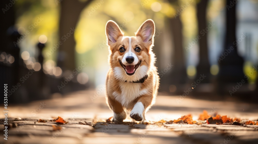 Happy corgi dog pembroke welsh corgi running outdoor in autumn park. Happy corgi dog pembroke welsh corgi running outdoor in autumn park.