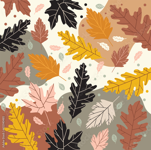 Isolated autumn leaves pattern. Floral doodle vector illustration.