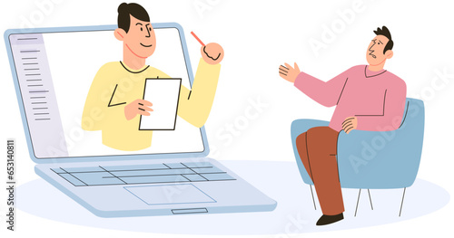 Online psychological help service. Psychotherapy session with professional online consultant, psychotherapist counseling patient with emotional, family problems. Mental health, psychology, psychiatry