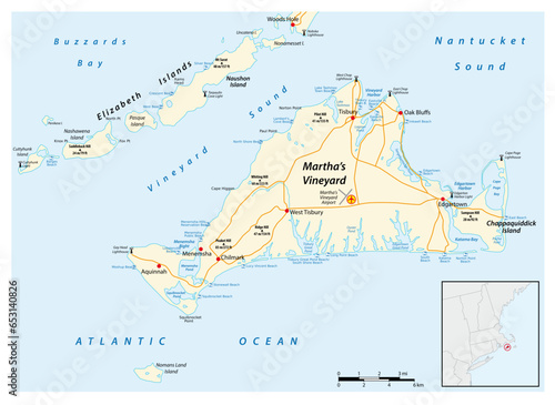 Map of Marthas Vineyard in the US state of Massachusetts Kopie