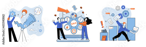 Promotion discount sale. Vector illustration. Forecast of future sales, soothsayer of business forecasting Flash sale online, windfall in regular pace of e-commerce Sales index, pulse-check