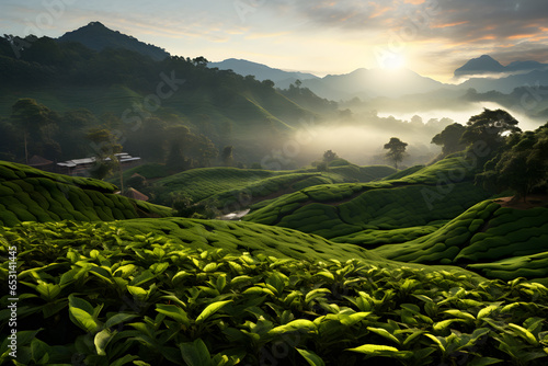 tea plantation in the hills. beautiful tea plantation view
