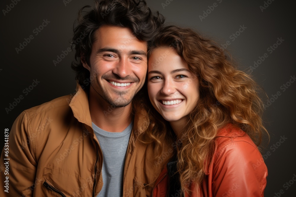 close-up portrait of smiling man and woman