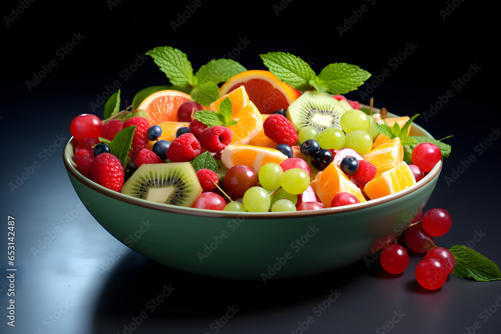 a bowl of colorful fruit and mint salad