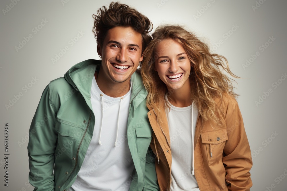 Portrait of cheerful man and woman while smiling Portrait of cheerful man and woman while smiling