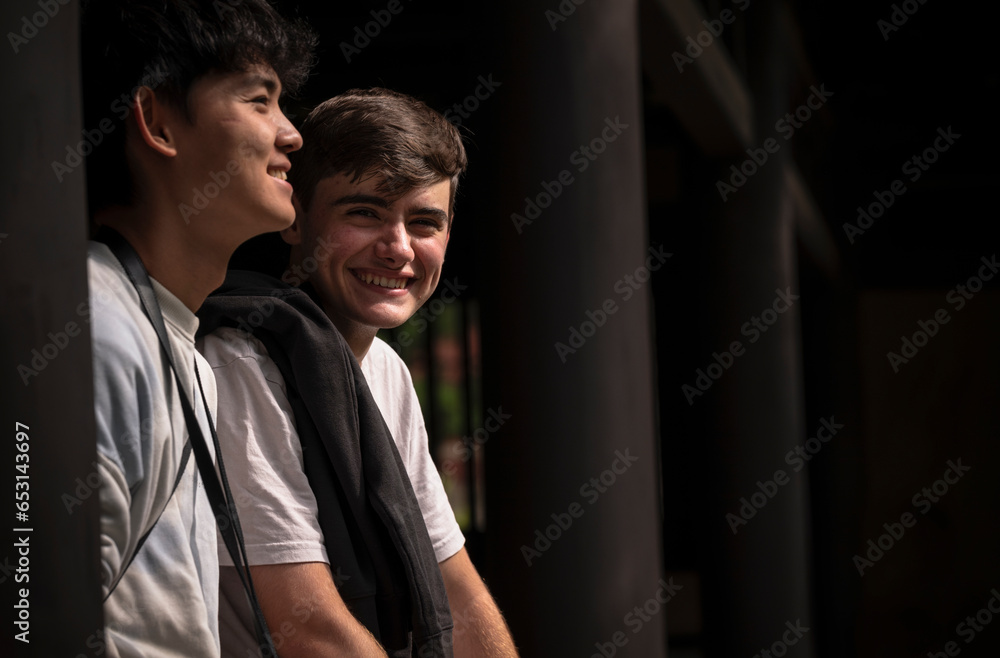 Obraz premium Portrait of Caucasian boy and Asian Chinese boy