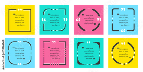 mega set of Quote box frame and speech bubble different shapes and colors elements in flat design. infographic and  text quotation design. text box comment frames in comma marks.