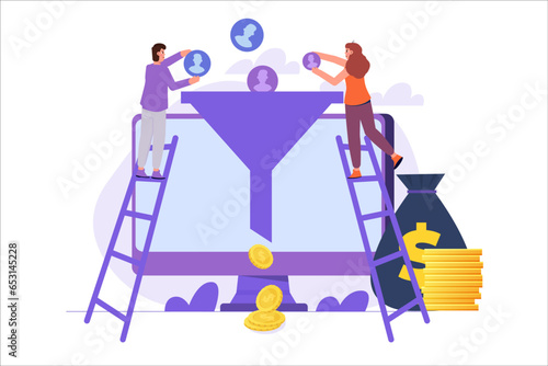 Sales funnel concept. Vector illustrations for banner, website, landing page, flyer.