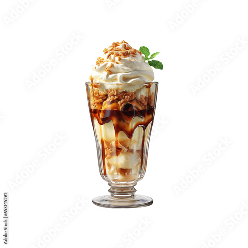 Yummy Chocolate ice cream in waffle cup on transparent background