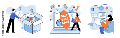 Promotion discount sale. Vector illustration. Forecast of future sales, beacon of light in foggy future of business Flash sale online, blitz of bargain hunting in virtual world Sales index, pulse