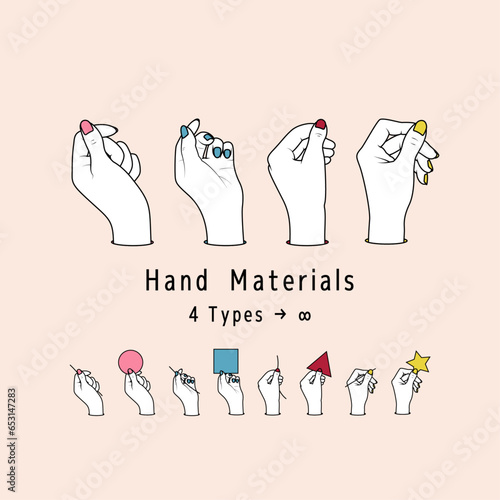 リアルな手のイラスト素材セット　持つ、掴む、使い方色々