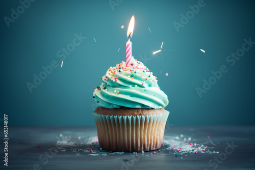birthday cupcake with one candle photo